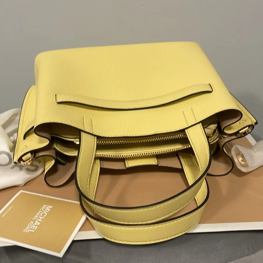 Michael Kors Emilia small satchel cross body buttercup yellow pebbles leather